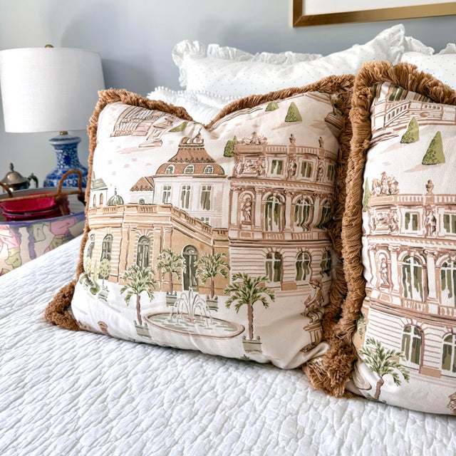 Hollywood Regency Palm Beach Boulevard Fringe Pillows: A Pair For Sale - Image 3 of 8