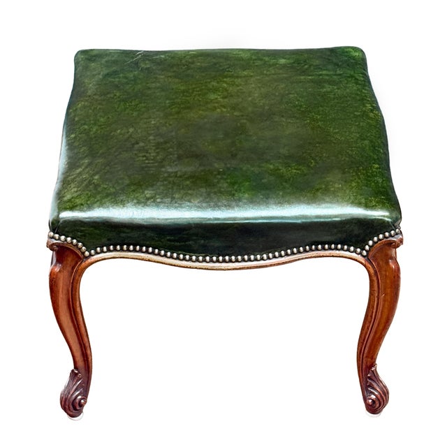 French French Ottoman or Stool of Emerald Green Leather on Cabriole Legs For Sale - Image 3 of 15