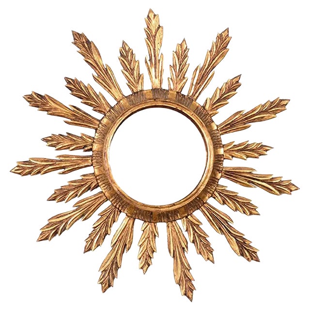 Giltwood Sunburst Wall Mirror, 1950s For Sale