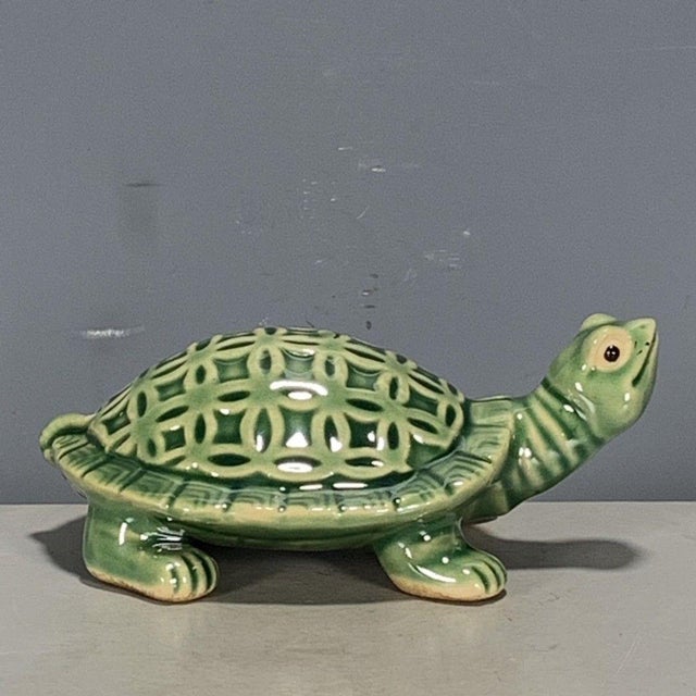 Green Glaze Ceramic Turtle Figurine, Chinoiserie Longevity Tortoise Statue For Sale - Image 9 of 9