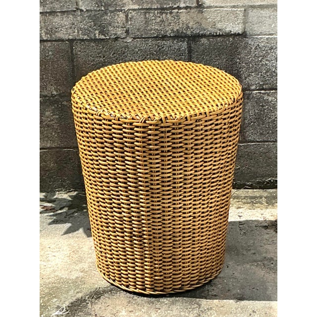 Late 20th Century Vintage Coastal Woven Rattan Side Table For Sale - Image 5 of 12