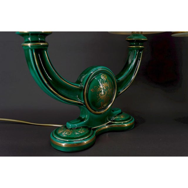 Green & Gold Earthenware Lamps, France, 1940s, Set of 2 For Sale - Image 3 of 18