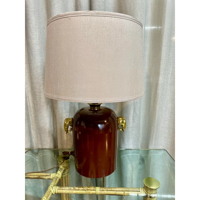 Safari Brass Elephants & Maroon Table Lamp For Sale - Image 3 of 5