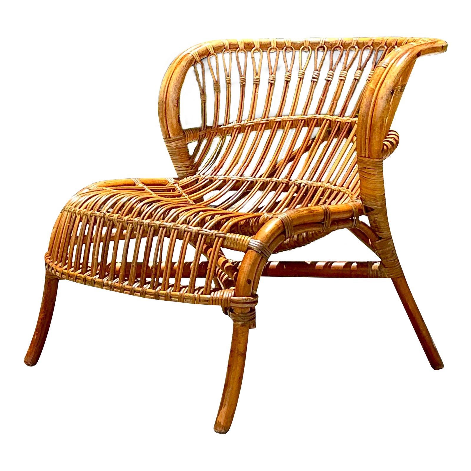 Vintage Boho Stick Rattan Lounge Chair | Chairish