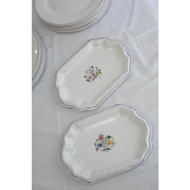 Late 20th Century French Moustiers Faïence Dinnerware Set for Eight | Atelier De Ségriès | Hand-Painted Blue Banded Floral - 35pcs For Sale In Houston - Image 6 of 18