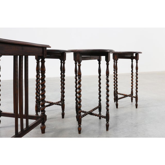 Oak Barley Twist Nesting Tables, England, 1900s, Set of 4 For Sale - Image 14 of 18