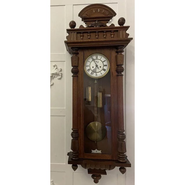 Antique Victorian Quality Carved Oak Vienna Wall Clock, 1860 For Sale - Image 9 of 9