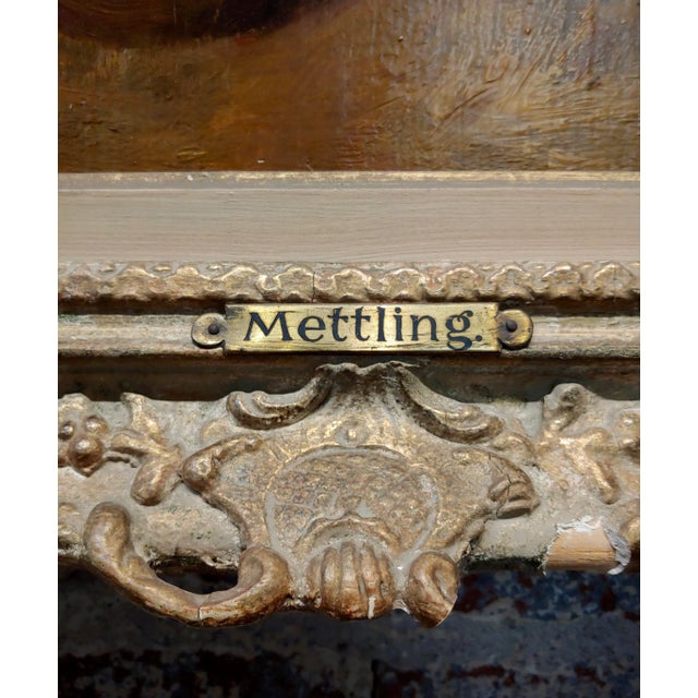 Wood Louis Mettling - Young Woman Knitting -19th Century Genre Oil Painting For Sale - Image 7 of 10