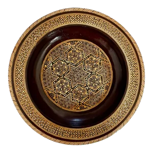 Vintage Egyptian Round Inlaid Wood & Mother of Pearl Wall Hanging Plate.