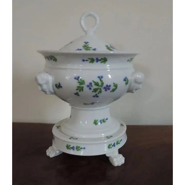 19th Century French Empire Old Paris Porcelain Sprig Cornflower Urn Form Sauce Tureen & Cover For Sale - Image 10 of 11