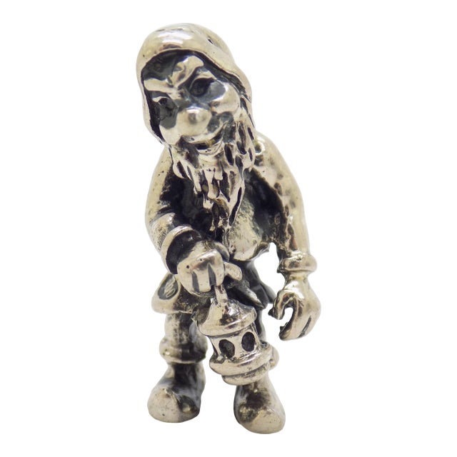 Vintage Italian Handmade Genuine Silver Garden Gnome Dollhouse Miniature, Made in Tuscany (Italy) For Sale