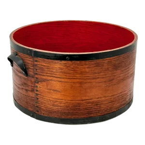 Outstanding Large Antique American Steam Bent Oak & Cast Iron Handle Grain Measure in Original Red Paint & Varnish