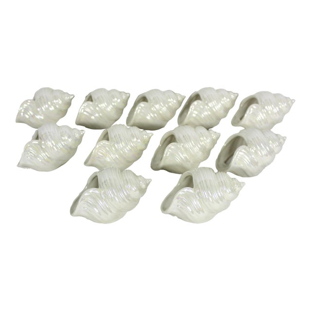 Iridescent Ceramic Snail Shell Napkin Rings- Set of 11 For Sale