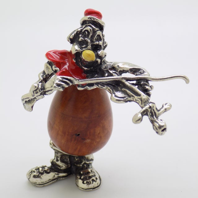 Vintage Italian Handmade Genuine Silver & Wood Violin Player Street Artist Figurine For Sale - Image 4 of 13