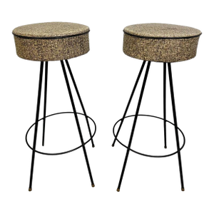 Pair of Atomic Bar Stools in the Style of Frederic Weinberg