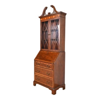 Baker Furniture Georgian Banded Mahogany Drop Front Secretary Desk With Bookcase Hutch For Sale