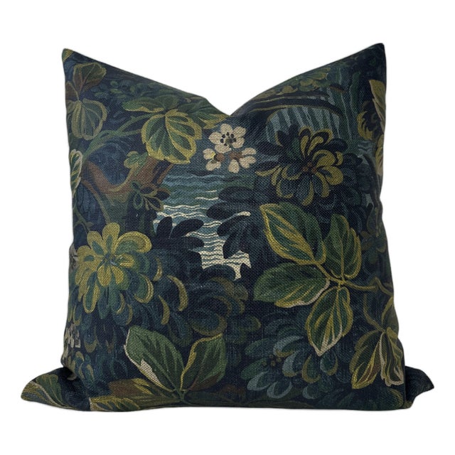Night Garden Linen Pillow Cover in Midnight For Sale
