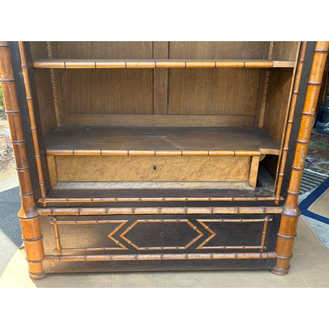 Tan Regency-Style Faux Bamboo Étagère With Inlay and Drawer, 1880’s For Sale - Image 8 of 8