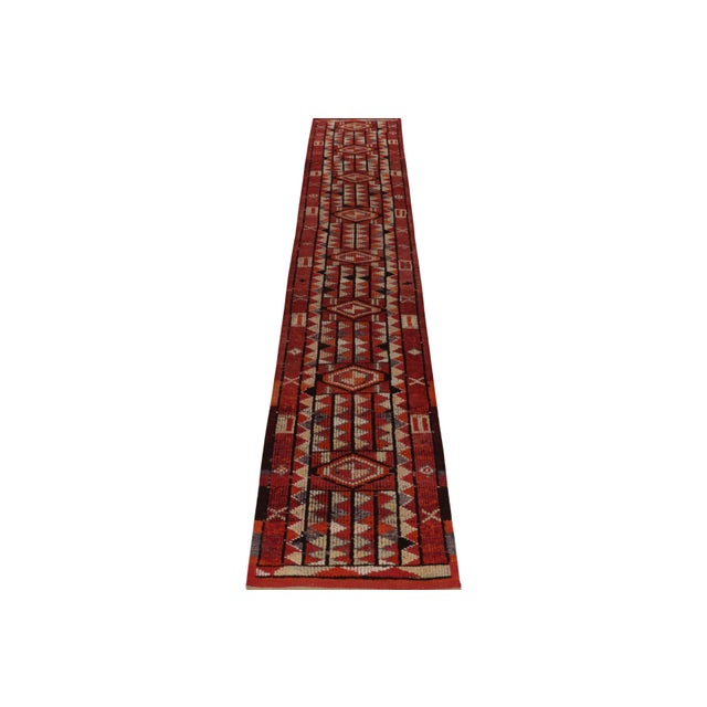 Tribal Vintage Tribal Kilim Runner in Rust Red With Vibrant Geometric Pattern For Sale - Image 3 of 7