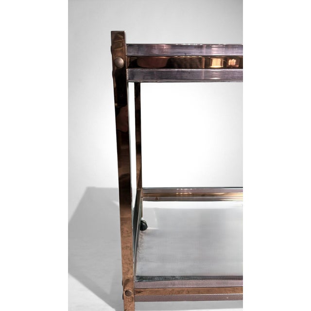 Mid 20th Century Romeo Rega Style Italian Brass and Steel Bar Cart For Sale - Image 15 of 16
