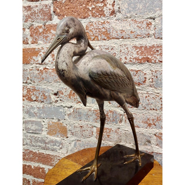 1930s Blue Heron Bird -1930s Japanese Cold Painted Metal Sculpture For Sale - Image 5 of 8