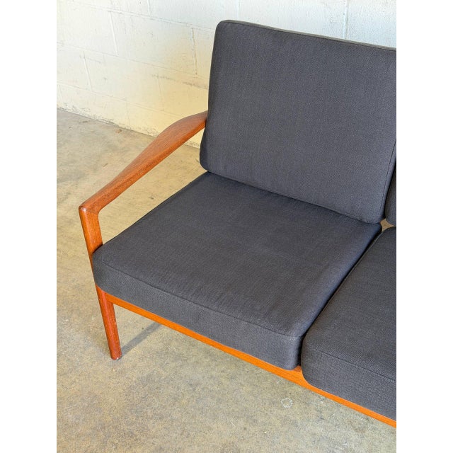 Black Teak Black 3 Seater Sofa Couch Mid Century Modern Wooden Living Room Lounge Denmark 1960s For Sale - Image 8 of 15
