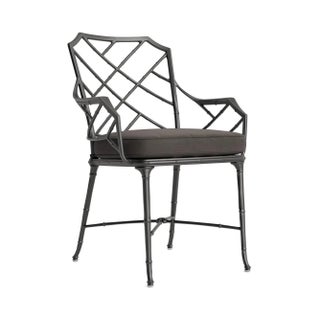 Brown Jordan Calcutta Arm Chair, Textured Pewter frame with Fusion Charcoal fabric For Sale