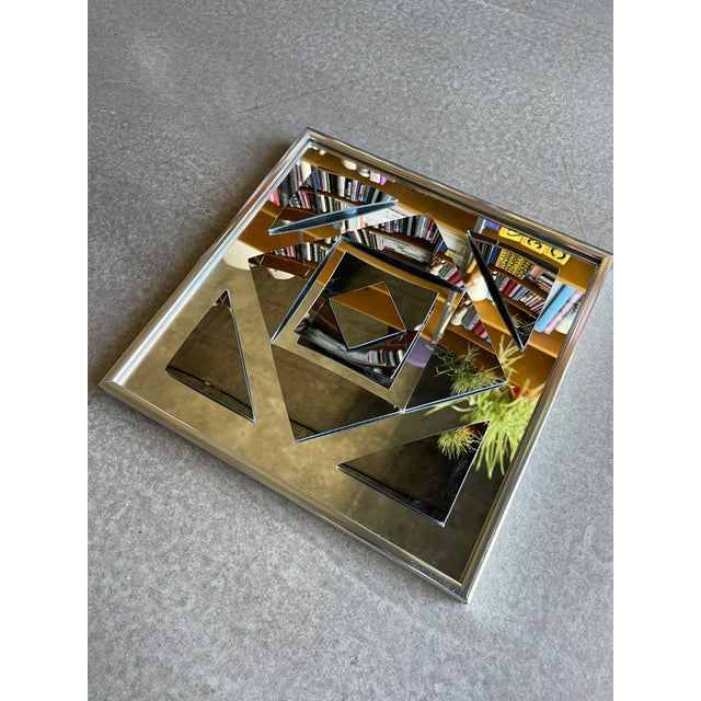 Mid-Century Modern 1970s Hal Bienenfield Op Art Space Age Mirror Chrome Floating Panels Memphis Design Sottsass Panton Era For Sale - Image 3 of 11