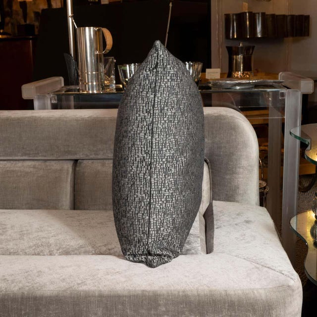 Modernist Pillows with Rectilinear Print in Charcoal and Slate Gray - a Pair For Sale In New York - Image 6 of 8
