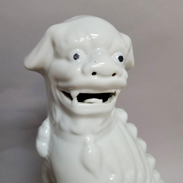 Pair of Large Vintage Chinese Blanc De Chine Foo Dogs, Guardian Lions With Cub & Ball For Sale In Raleigh - Image 6 of 11