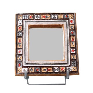 Mid-Century French Decorative Ceramic Mirror attributed to Atelier Les Cyclades, 1960s-1970s For Sale