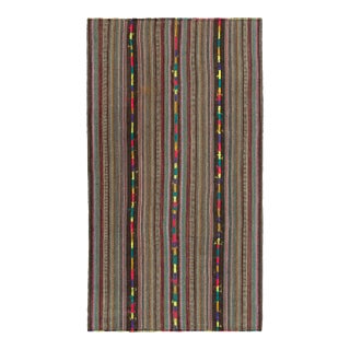 1950s Vintage Chaput Kilim Rug in Polychromatic Stripe Pattern, Beige-Brown For Sale