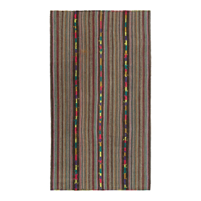 1950s Vintage Chaput Kilim Rug in Polychromatic Stripe Pattern, Beige-Brown For Sale