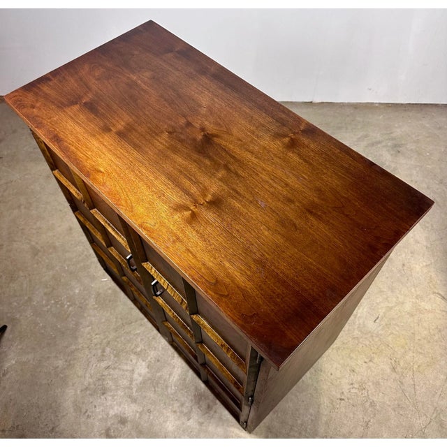 Mid Century Modern Walnut Rolling Bar Cabinet With Glasses by Lane For Sale - Image 12 of 12