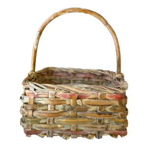 Vintage 1900s Natural Pink & White Wash Square Wicker Basket
