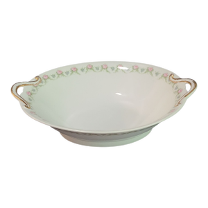 Vintage Haviland Limoges Oval Handle Serving Bowl Hand Painted Pink Roses
