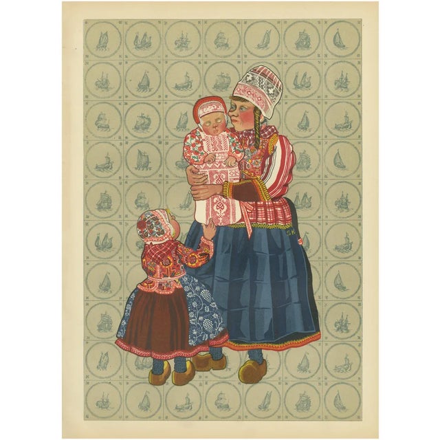 Dutch Women and Infant Traditional Dress from Marken, 1932, Print For Sale