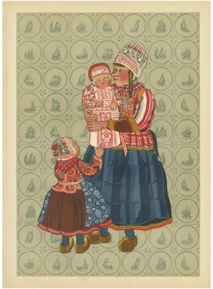 Dutch Women and Infant Traditional Dress from Marken, 1932, Print