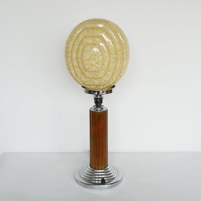 Brown Art Deco Table Lamp in Bakelite with Glass Shade For Sale - Image 8 of 9