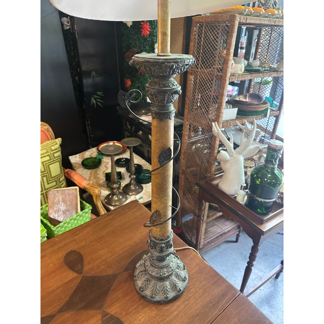 Vintage Metal Work Table Lamps With Leaf Accents - a Pair For Sale - Image 4 of 8