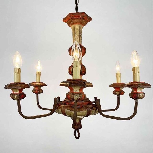Lacquered Wood Chandelier, 1970s For Sale - Image 3 of 12
