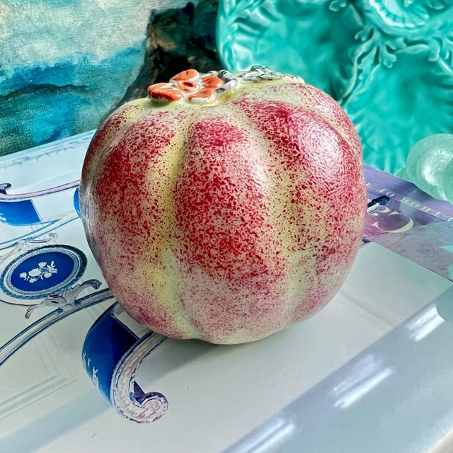Raspberry Pink Chinoiserie Ceramic Altar Fruit Melons - a Pair For Sale - Image 8 of 10