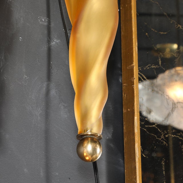 Mid-Century Hand-Blown Murano Frosted Glass Sconces With Spiral Amber Drop For Sale - Image 10 of 18