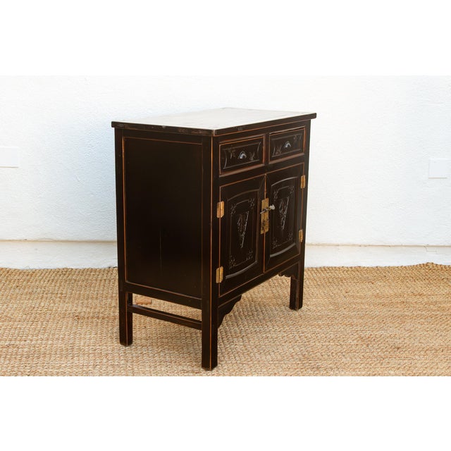 Mid-Century Carved Blossom Black Asian Cabinet For Sale - Image 12 of 14