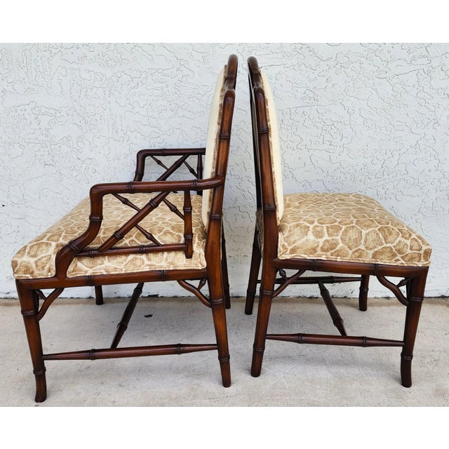 Chinese Vintage Chinese Chippendale Dining Chairs Bamboo Set of 8 For Sale - Image 3 of 18
