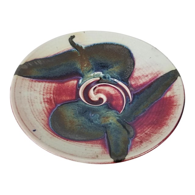 1997 Vintage Colorful Pottery Wall Art/Table Bowl, Signed For Sale