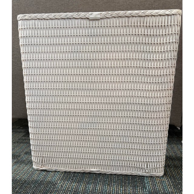 Vintage White Wicker Rattan Style Wall Shelf With Braided Trim For Sale - Image 4 of 7