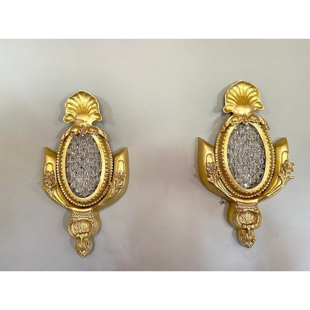 French 1970s French Louis XVI Gold Bronze Bead Wall Lamps Sconces 2pc- Pair For Sale - Image 3 of 13