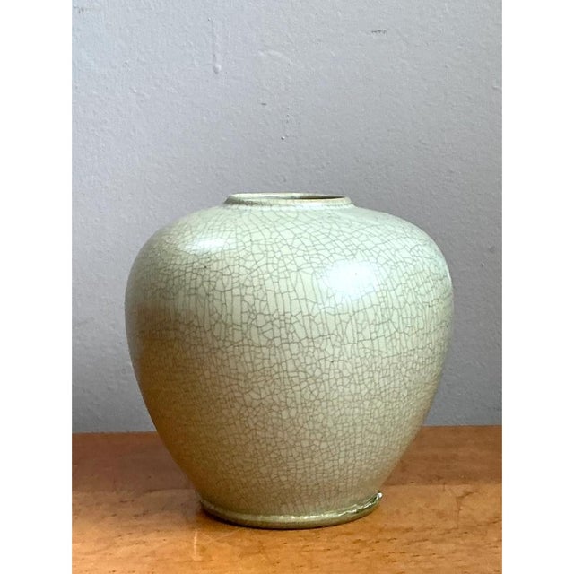 Vintage Crackle Glazed Ceramic Vase For Sale - Image 11 of 12