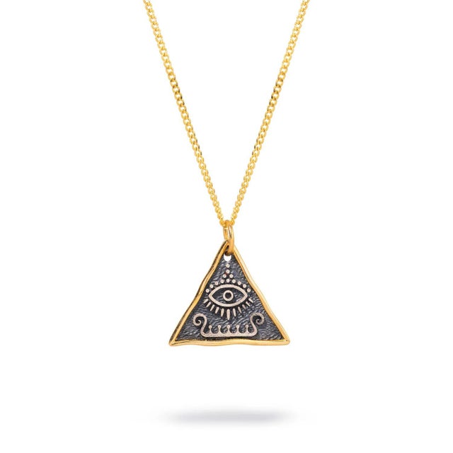 Early 21st Century Spiritual Evil Eye Protection Sterling Silver & Gold Necklace For Sale - Image 5 of 8